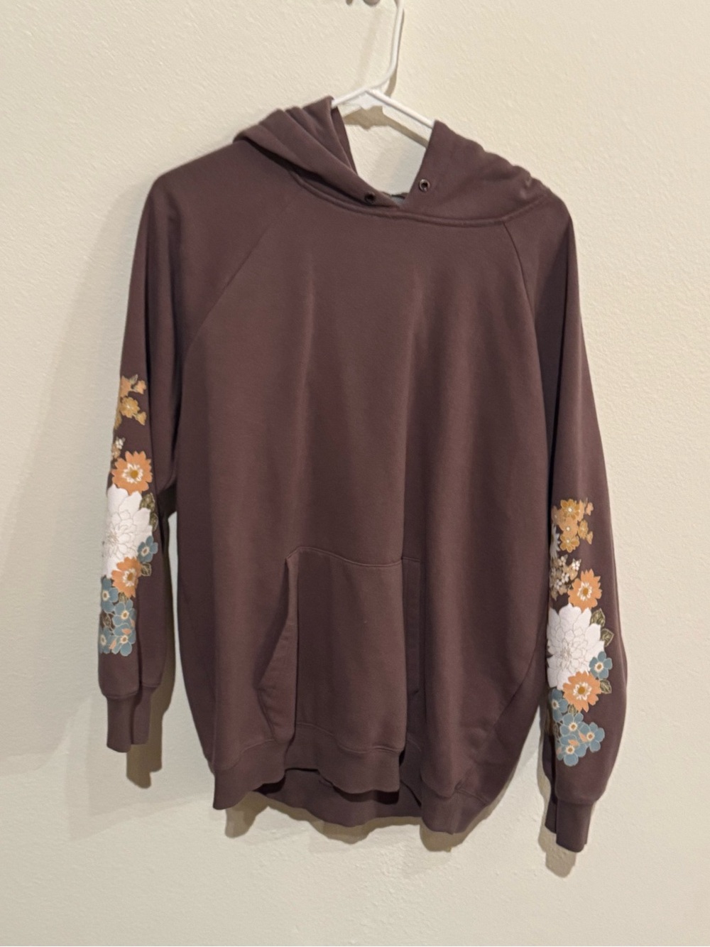 Volcom Brown Hoodie Sweater with Floral Sleeve Accents